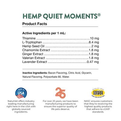 Show full view: NaturVet Hemp Quiet Moments Liquid Calming Supplement for Cats, 1-fl oz bottle slide 9 of 10