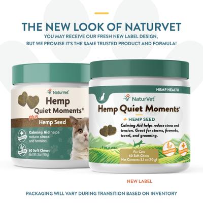 Show full view: NaturVet Hemp Quiet Moments Soft Chews Calming Supplement for Cats, 60 count slide 3 of 10