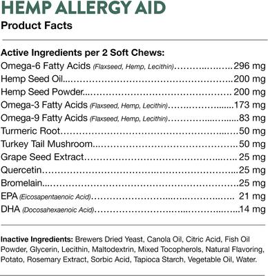 Show full view: NaturVet Allergy Aid with Hemp Bacon & Chicken Flavored Soft Chew Supplement for Dogs, 120 count slide 8 of 9