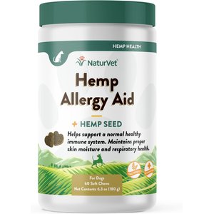 NaturVet Allergy Aid with Hemp Bacon & Chicken Flavored Soft Chew Supplement for Dogs, 60 count