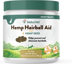 NaturVet Hemp Soft Chews Hairball Control Supplement for Cats, 60 count