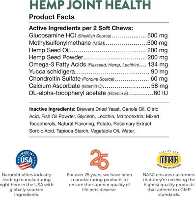 Show full view: NaturVet Joint Care with Hemp Hip & Joint Bacon & Chicken Flavored Soft Chew Supplement for Dogs, 120 count slide 8 of 9