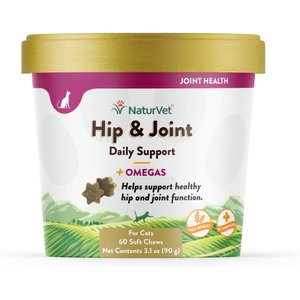 NaturVet Hip & Joint Plus Omegas Soft Chews Joint Supplement for Cats, 60 count
