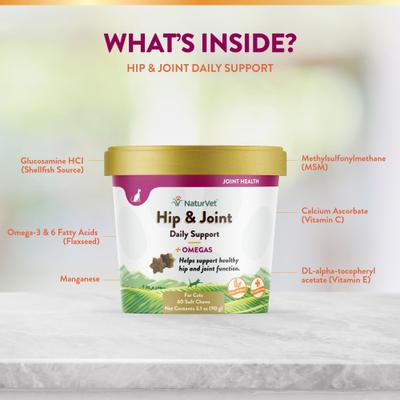 Show full view: NaturVet Hip & Joint Plus Omegas Soft Chews Joint Supplement for Cats, 60 count slide 6 of 10