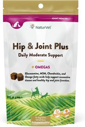 NaturVet Hip & Joint Plus Omegas Soft Chews Joint Supplement for Cats & Dogs, 120 count