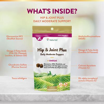 Show full view: NaturVet Hip & Joint Plus Omegas Soft Chews Joint Supplement for Cats & Dogs, 120 count slide 6 of 11