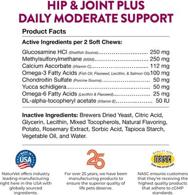 Show full view: NaturVet Hip & Joint Plus Omegas Soft Chews Joint Supplement for Cats & Dogs, 120 count slide 10 of 11