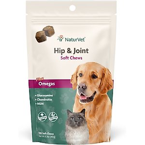 NaturVet Hip & Joint Soft Chews Joint Supplement for Cats & Dogs, 120 count
