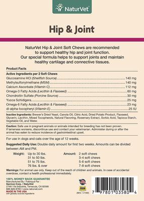 Show full view: NaturVet Hip & Joint Soft Chews Joint Supplement for Cats & Dogs, 120 count slide 3 of 4