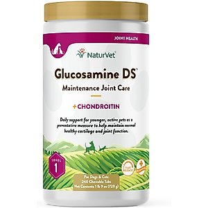 NaturVet Maintenance Care Glucosamine DS Chewable Tablets Joint Supplement for Dogs & Cats, 240 count