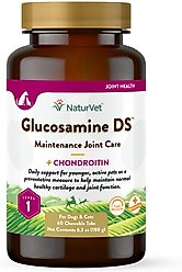 NaturVet Maintenance Care Glucosamine DS Chewable Tablets Joint Supplement for Dogs & Cats, 60 count