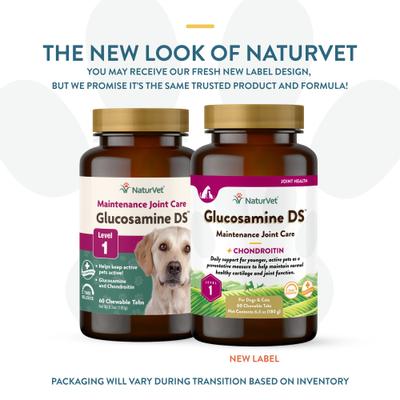 Show full view: NaturVet Maintenance Care Glucosamine DS Chewable Tablets Joint Supplement for Dogs & Cats, 60 count slide 3 of 10