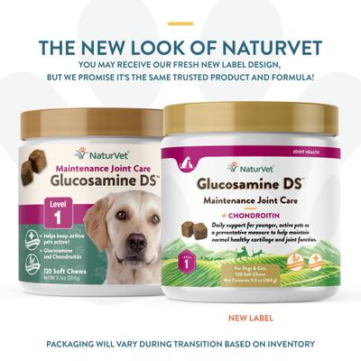 Show full view: NaturVet Maintenance Care Glucosamine DS Soft Chews Joint Supplement for Dogs & Cats, 120 count slide 3 of 10
