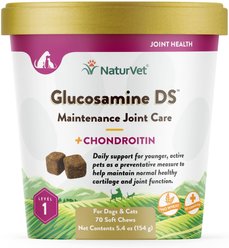 NaturVet Maintenance Care Glucosamine DS Soft Chews Joint Supplement for Dogs & Cats, 70 count