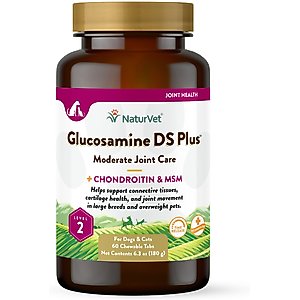 NaturVet Moderate Care Glucosamine DS Plus Chewable Tablets Joint Supplement for Dogs, 60 count