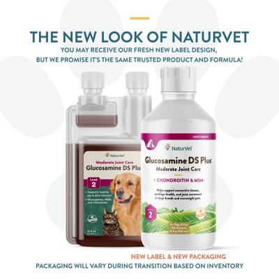 Show full view: NaturVet Moderate Care Glucosamine DS Plus Liquid Joint Supplement for Cats & Dogs, 32-fl oz bottle slide 3 of 10