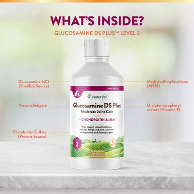 Show full view: NaturVet Moderate Care Glucosamine DS Plus Liquid Joint Supplement for Cats & Dogs, 32-fl oz bottle slide 6 of 10