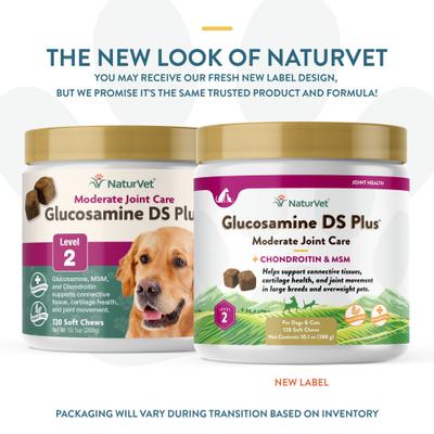 Show full view: NaturVet Moderate Care Glucosamine DS Plus Soft Chews Joint Supplement for Dogs, 120 count slide 3 of 11