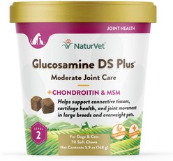 NaturVet Moderate Care Glucosamine DS Plus Soft Chews Joint Supplement for Dogs, 70 count