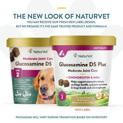 Show full view: NaturVet Moderate Care Glucosamine DS Plus Soft Chews Joint Supplement for Dogs, 70 count slide 3 of 11