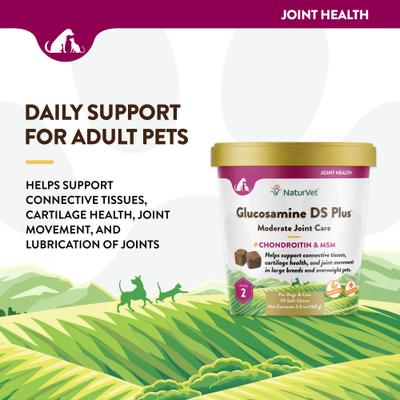 Show full view: NaturVet Moderate Care Glucosamine DS Plus Soft Chews Joint Supplement for Dogs, 70 count slide 4 of 11