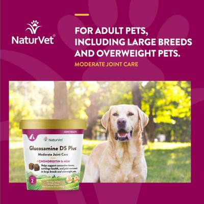 Show full view: NaturVet Moderate Care Glucosamine DS Plus Soft Chews Joint Supplement for Dogs, 70 count slide 5 of 11