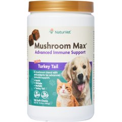NaturVet Mushroom Max with Turkey Tail Soft Chews Immune Supplement for Cats & Dogs, 120 count