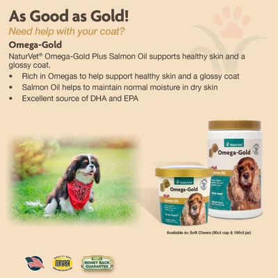 Show full view: NaturVet Omega-Gold Bacon & Chicken Flavor Skin & Coat Support Supplement for Dogs & Cats, 180 count slide 5 of 6