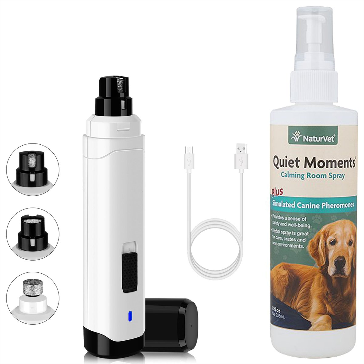 NaturVet Quiet Moments Calming Spray for Dogs, 8-oz + PATPET Steel Grit Dog & Cat Nail Grinder