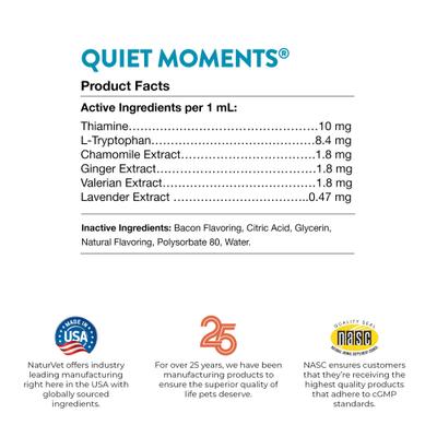Show full view: NaturVet Quiet Moments Liquid Calming Supplement for Cats & Dogs, 2-fl oz bottle slide 9 of 10
