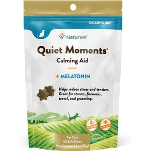 NaturVet Quiet Moments Calming Salmon & Bacon Flavored Soft Chew Supplement for Cats, 50 count
