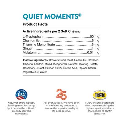 Show full view: NaturVet Quiet Moments Calming Salmon & Bacon Flavored Soft Chew Supplement for Cats, 50 count slide 9 of 10