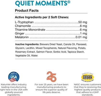Show full view: NaturVet Quiet Moments Calming Salmon & Bacon Flavored Soft Chew Supplement for Cats, 60 count slide 8 of 9