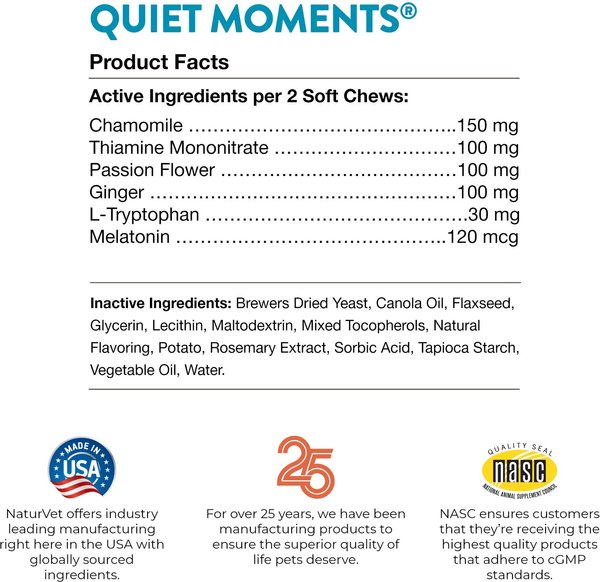 Show full view: NaturVet Quiet Moments Calming Bacon & Chicken Flavored Soft Chew Supplement, 180 count slide 8 of 11