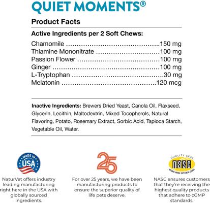 Show full view: NaturVet Quiet Moments Calming Bacon & Chicken Flavored Soft Chew Supplement, 180 count slide 8 of 11