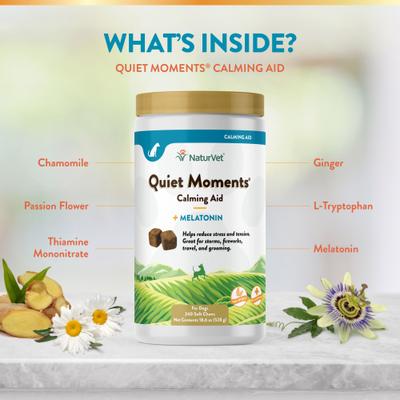 Show full view: NaturVet Quiet Moments Calming Bacon & Chicken Flavored Soft Chew Supplement, 240 count slide 6 of 12