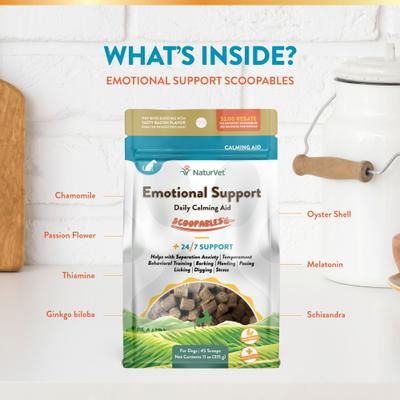 Show full view: NaturVet Scoopables Emotional Support Daily Calming Aid Dog Supplement, 11-oz bag slide 9 of 10