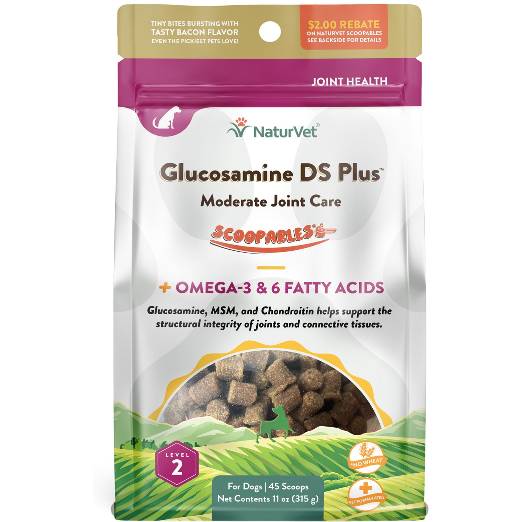 NaturVet Scoopables Glucosamine DS Plus Level 2 Moderate Joint Care Dog Supplement, 11-oz bag