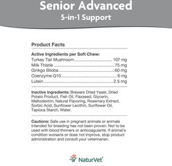 NaturVet Senior Advanced 5-in-1 Support Turkey Tail Mushroom, Ginko Biloba, Coenzyme Q10 & Lutien Dog Supplement, 120 count slide 2 of 3