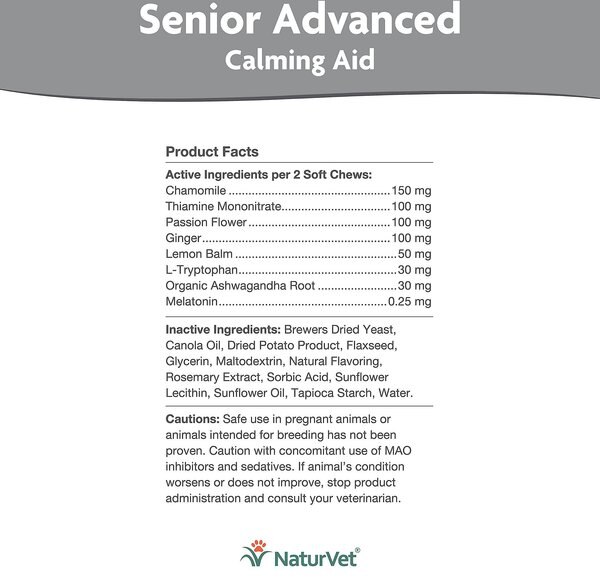 NaturVet Advanced Calming Senior Hickory Smoked Bacon Flavored Soft Chew Supplement for Dogs