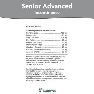 Show full view: NaturVet Advanced Incontinence Hickory Smoked Bacon Flavored Senior Supplement for Dogs, 120 count slide 5 of 7