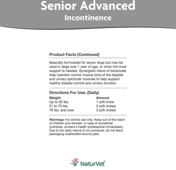 NaturVet Advanced Incontinence Hickory Smoked Bacon Flavored Senior Supplement for Dogs