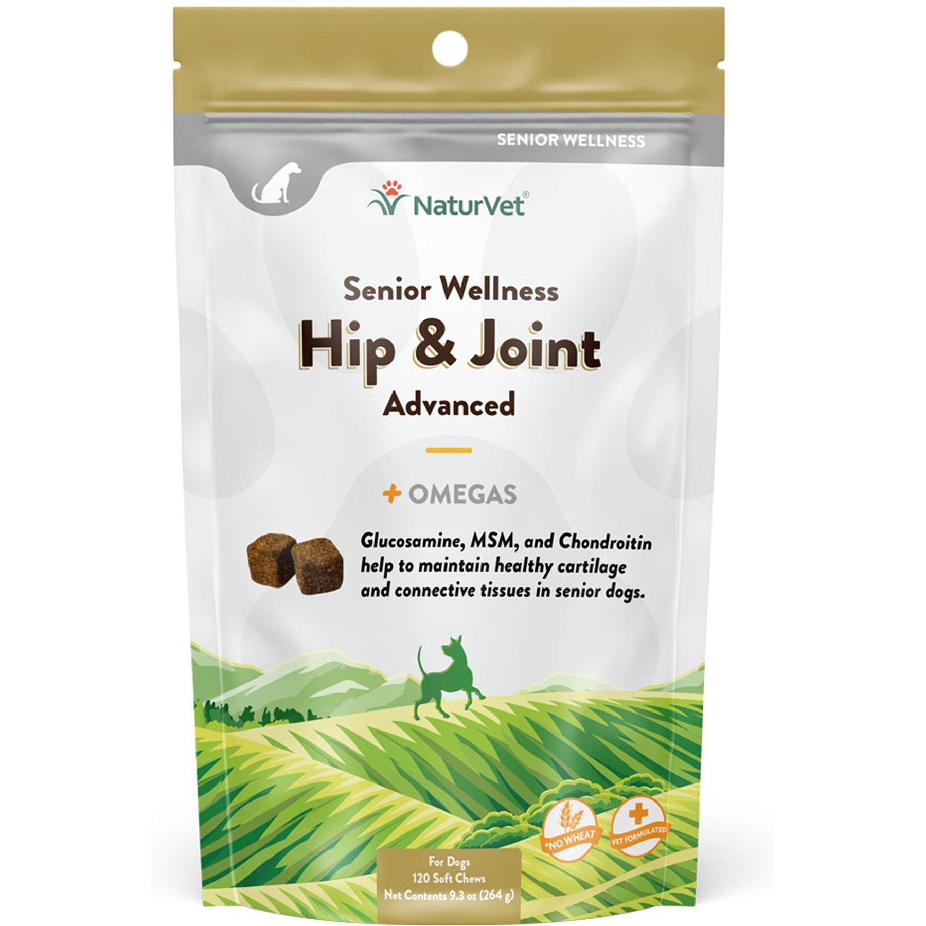 NaturVet Senior Wellness Hip & Joint Advanced Glucosamine, Chondroitin & MSM Plus Omegas Dog Supplement, 240 count