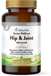 NaturVet Senior Wellness Hip & Joint Advanced Glucosamine, Chondroitin & MSM Plus Omegas Dog Supplement, 90 count