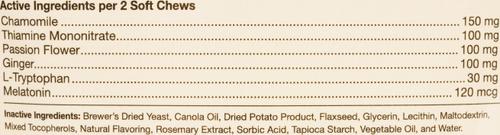 Show full view: NaturVet Senior Wellness Quiet Moments Calming Aid Chamomile, Passion Flower & L-Tryptphan Plus Melatonin Dog Supplement, 65 count slide 4 of 7