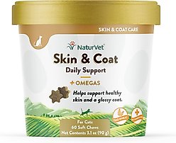 NaturVet Skin & Coat Plus Omegas Soft Chews Skin & Coat Supplement for Cats, 60 count