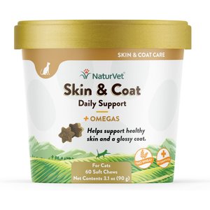 NaturVet Skin & Coat Plus Omegas Soft Chews Skin & Coat Supplement for Cats, 60 count