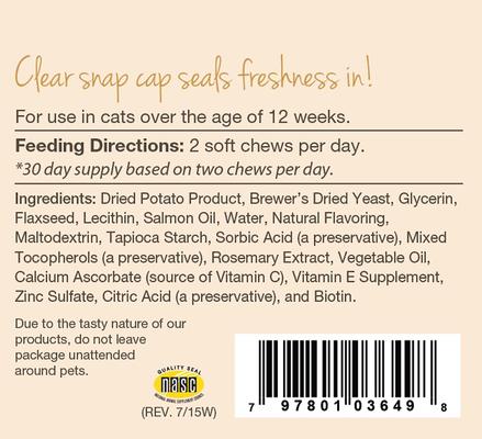 Show full view: NaturVet Skin & Coat Plus Omegas Soft Chews Skin & Coat Supplement for Cats, 60 count slide 4 of 5