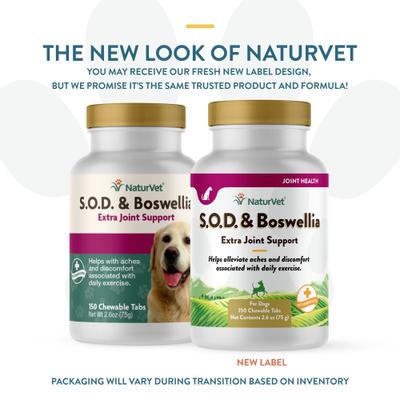Show full view: NaturVet S.O.D. Boswelia Chewable Tablets Joint Supplement for Dogs, 150 count slide 3 of 10