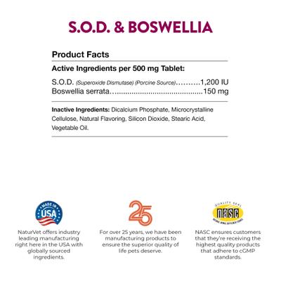 Show full view: NaturVet S.O.D. Boswelia Chewable Tablets Joint Supplement for Dogs, 150 count slide 9 of 10